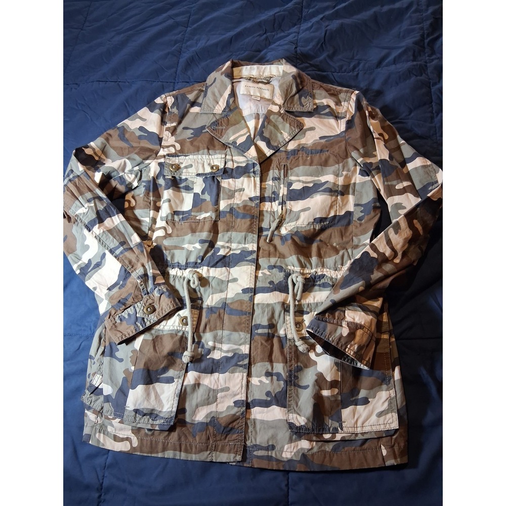 Women's Banana Republic Cinched Waist Buttoned Camouflage Jacket Multi-pkt Large